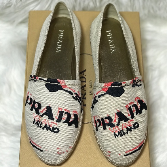 Prada Embroidered Logo Canvas Espadrille Flats - Picture 5 of 12